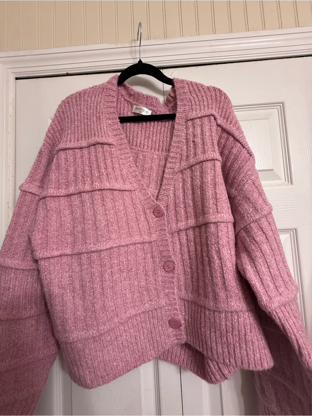 vestique Dusty Pink Ribbed Button Cardigan